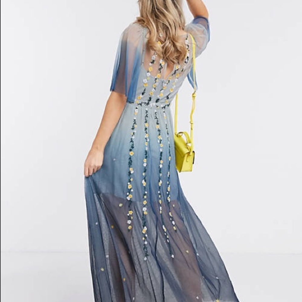 #034. French Connection tulle midi dress with floral embroidery - Picture 3 of 15
